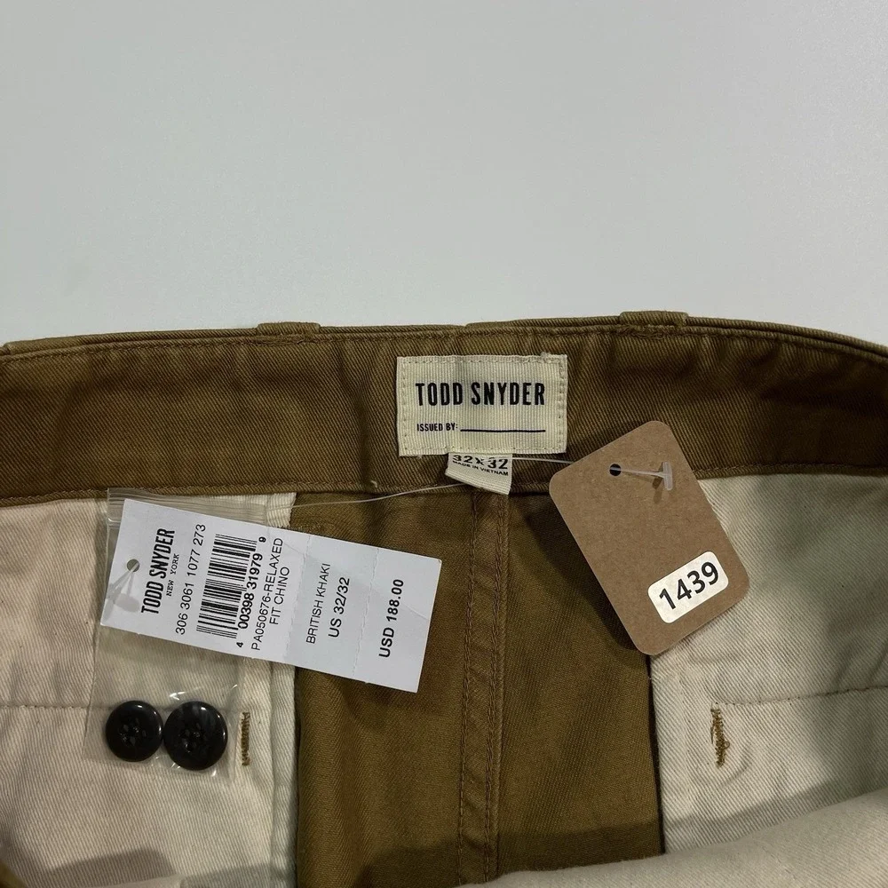 NWT Todd Snyder Relaxed Fit Chino British Khaki Mens Size 32x32 Designer Preppy